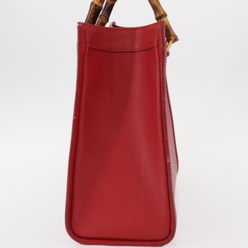 GUCCI Bamboo Hand Bag Leather Red Gold 002 0260 2615 Auth ep12137 - Picture 5 of 16